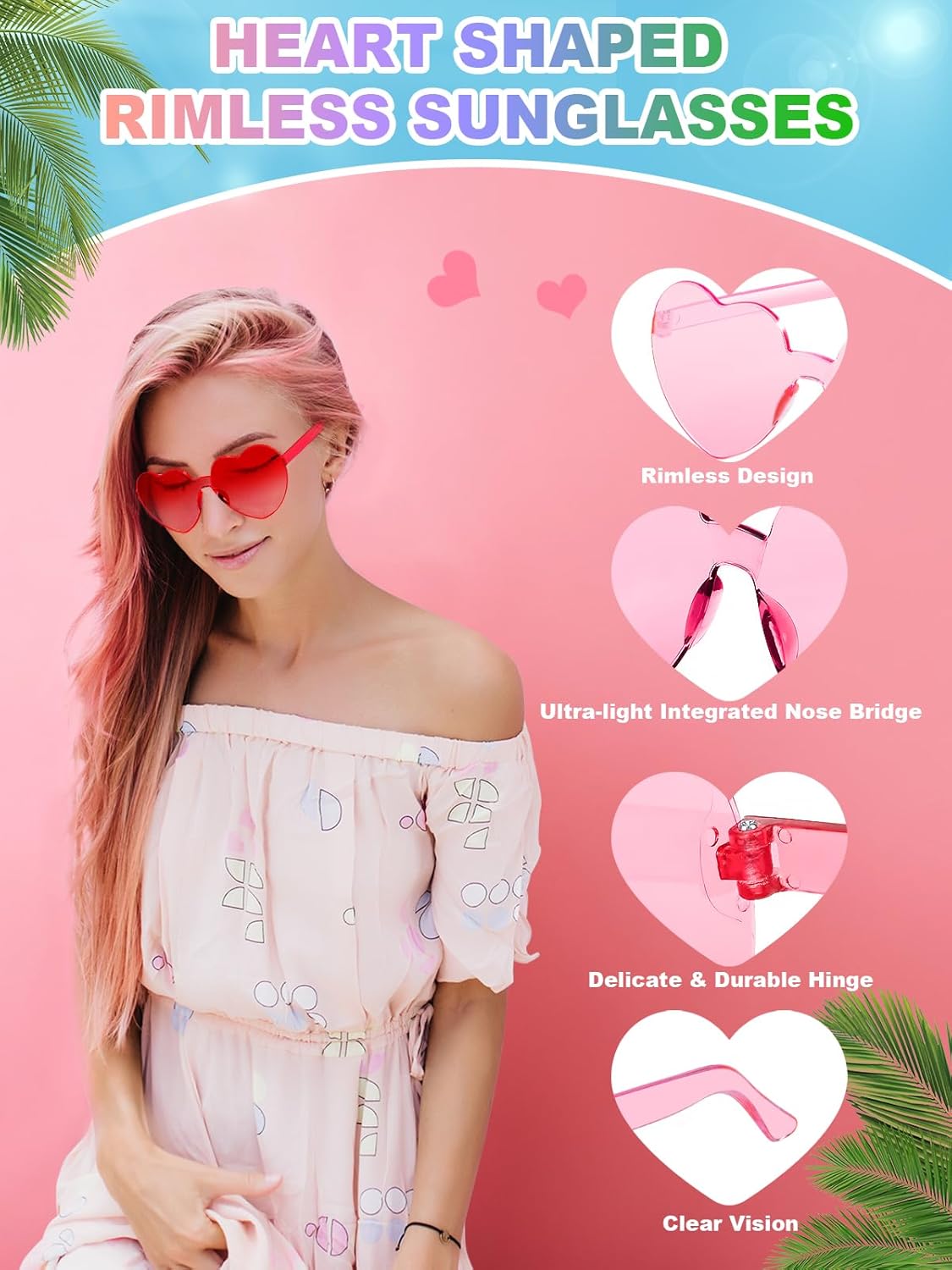 12 Pairs Heart Shaped Sunglasses for Women Colorful Glasses Fun Trendy Transparent Heart Sunglasses Party Favor (multicolor)