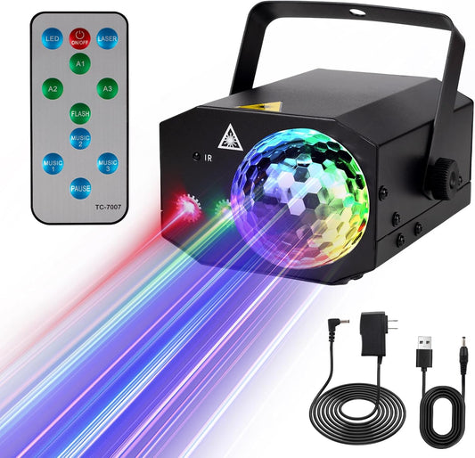 Party Lights DJ Disco Ball Light: LED Stage Laser Light with Sound Activated Remote 72 Patterns - RGB Strobe Lighting Projector for Parties Club Floor Bar Rave Christmas