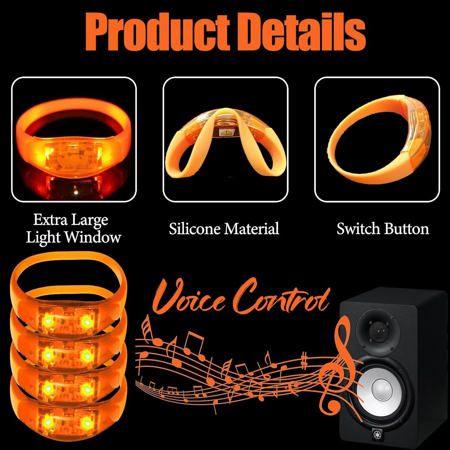 100 Pcs LED Bracelets Sound Activated with Flashing LED Strobe Music Control Light Up Bracelets for Rave, Game Prizes, Birthday Party Favor,Valentine's Day gift