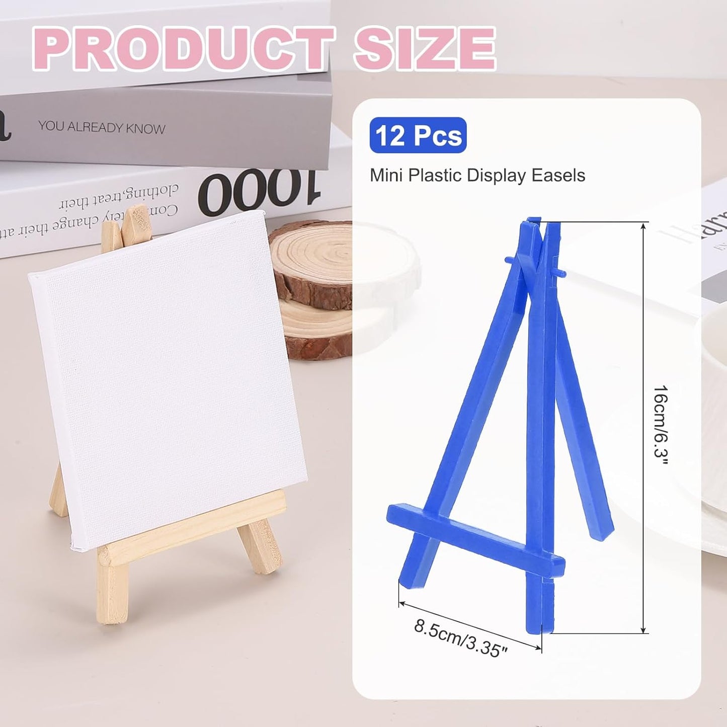MECCANIXITY Mini Plastic Display Easels, 6.3"x3.4"A-Frame Plastic Painting Tabletop Easels Holder Stand for Photos Cards Artists Beginners Displaying Small Canvases Art(Pack of 12, Blue)