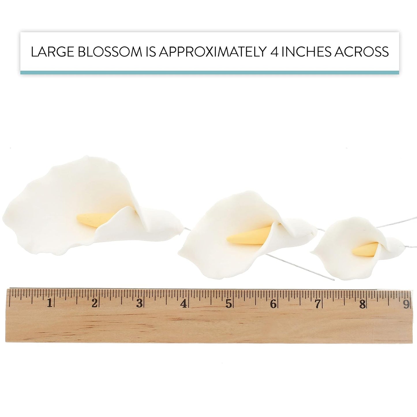 Global Sugar Art Calla Lily Sugar Cake Flowers White with Yellow, Wired,3 sizes, 6 Count by Chef Alan Tetreault