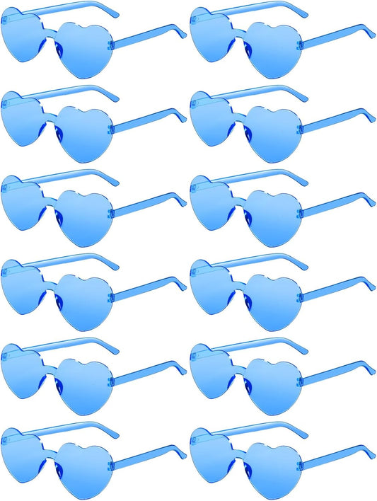 12 Pairs Heart Shaped Sunglasses for Women Colorful Glasses Fun Trendy Transparent Heart Sunglasses Party Favor (Blue)