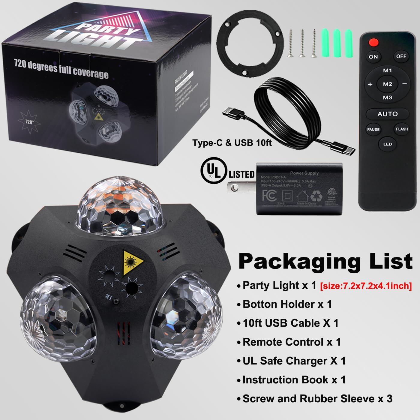 Disco Ball Lights for Parties, Party Dj Lights 3 Magic Ball Sound Activated Strobe Stage Disco Dj Light with Remote Control for Home Karaoke Dance Birthday Wedding Club Party Decoration