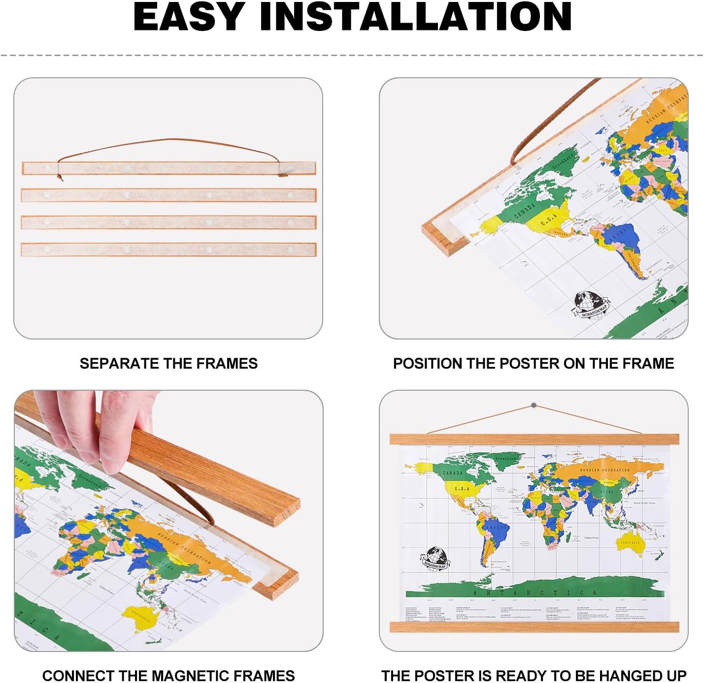 35x23 35x24 35x25 Poster Frame, Magnetic Light Wood Wooden Frame Hanger for Photo Picutre Canvas Artwork Art Print Wall Hanging (1 Pack, 35", Teak Color)