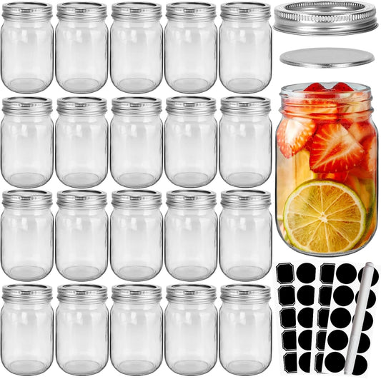 CycleMore 20 Pcs 12oz Glass Mason Jars With Silver Separable Lids, 350ml Round Canning Jars for Honey, Jam, Herb, Wedding Favor, Kitchen Storage Wide Mouth Bottles for Crafts, Meal Prep