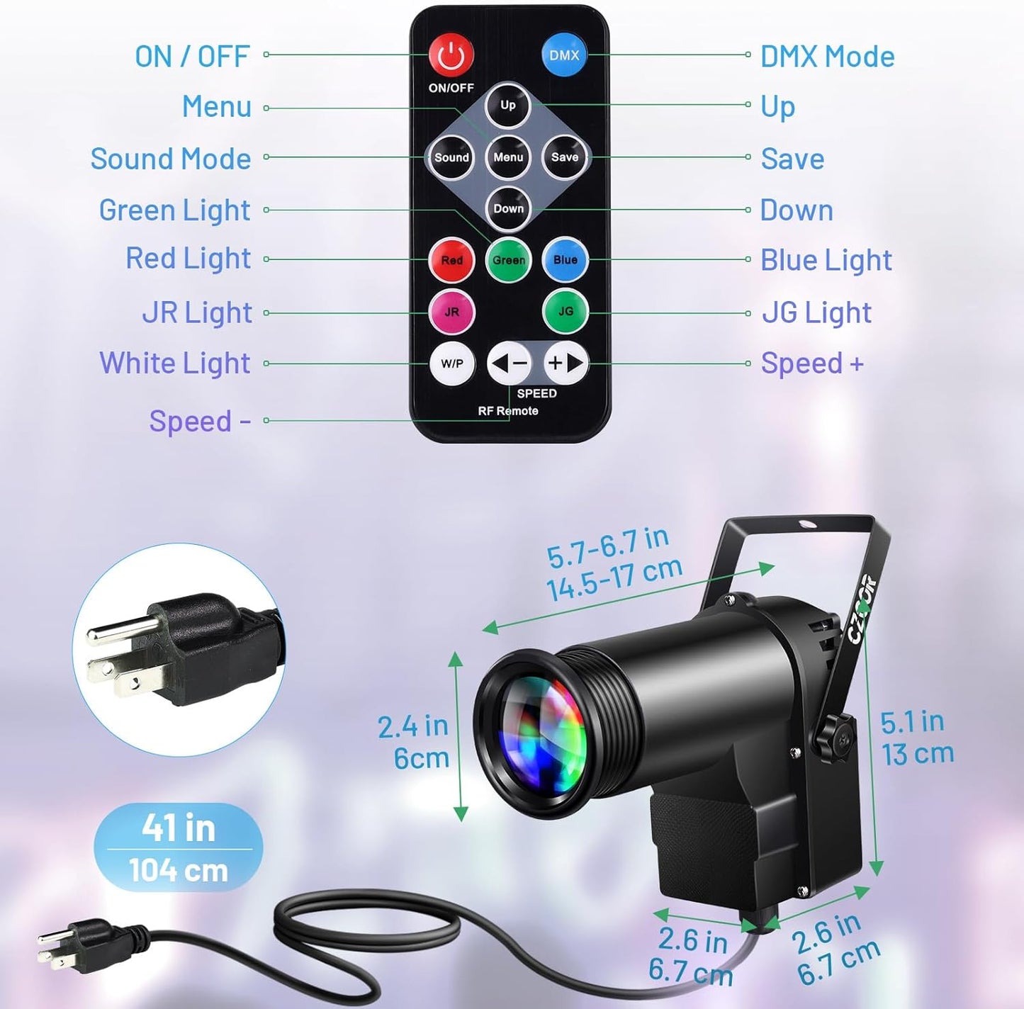 Pinspot Light 15W DMX 2 Pack, Czgor RGBW Disco Ball Lights with Remote Control, DMX512, Sound Activated Pin Spotlight for Party Wedding DJ Disco Shows
