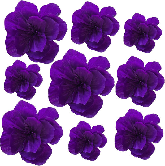 BRT Bearingshui Crepe Paper Flowers Decoration for Wall Total 9 Pcs, Artificial Flowers Backdrop for Wedding Decor Baby Bridal Shower Birthday Party, Purple 3D Wall Flowers Decor