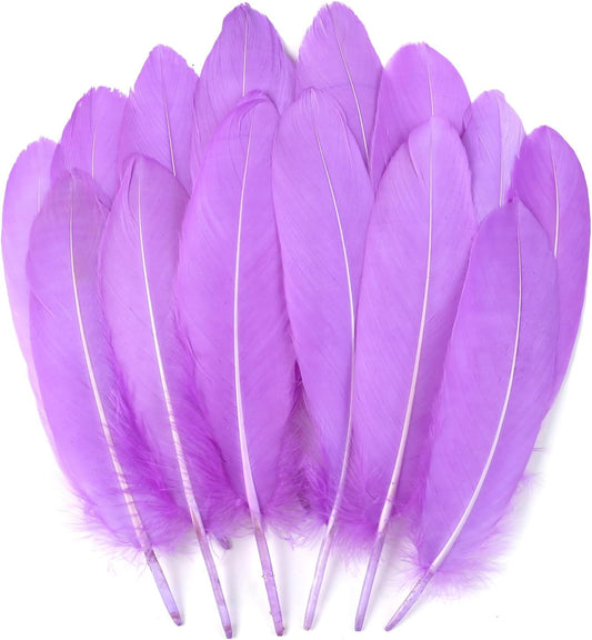 THARAHT 120pcs Lignt Purple Natrual Goose Feathers Natural Bulk 6-8 inch 15-20cm for Crafts DIY Cosplay Wedding Party Halloween Decoration Goose Nagoire Feathers