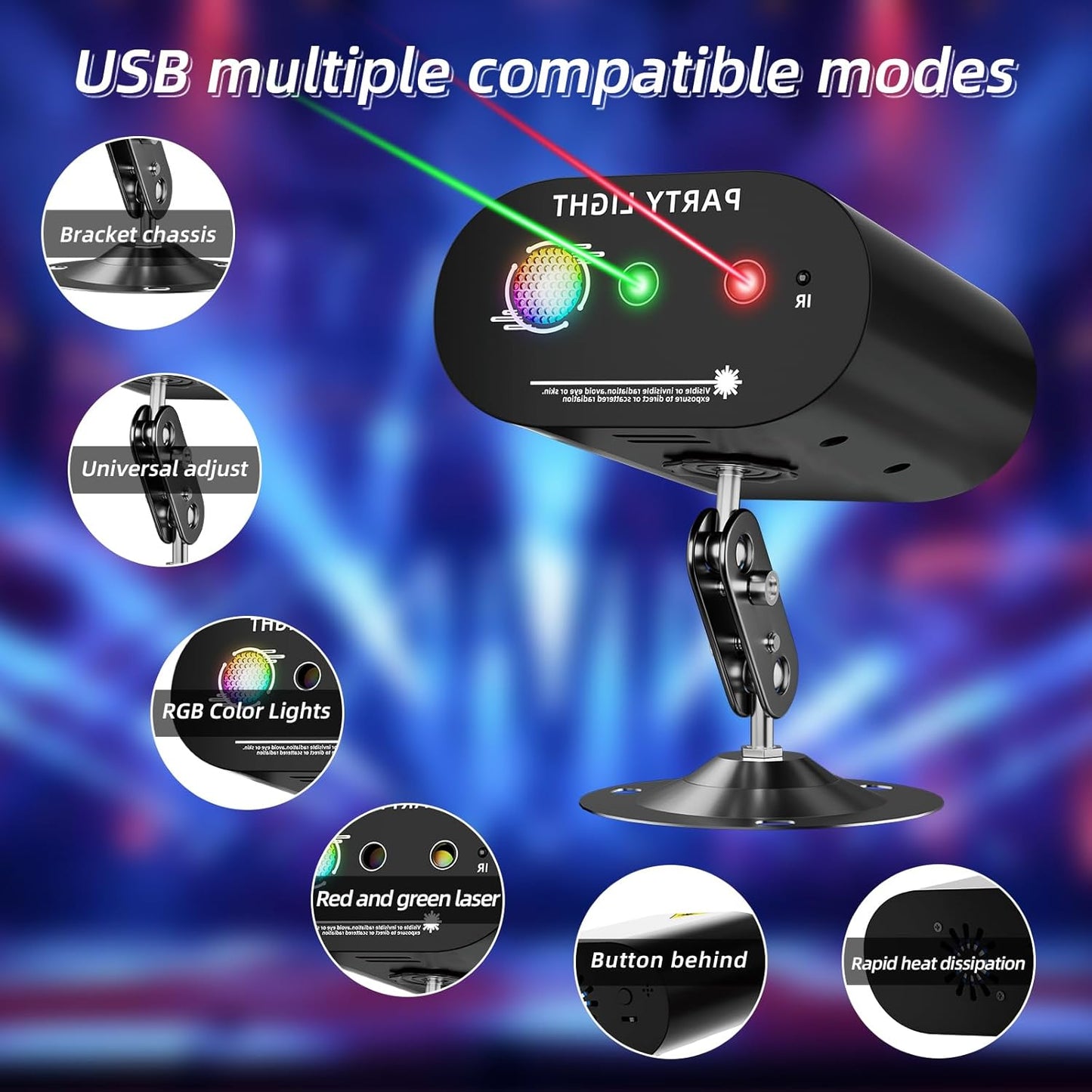 DJ Disco Ball Party Lights with Sound-Activated Remote, Durable ABS RGB LED Strobe Stage Lighting, Light Projector for Xmas/Rave/Club/Bar/Home Room Decoration, Gift for Birthday and Fetivals