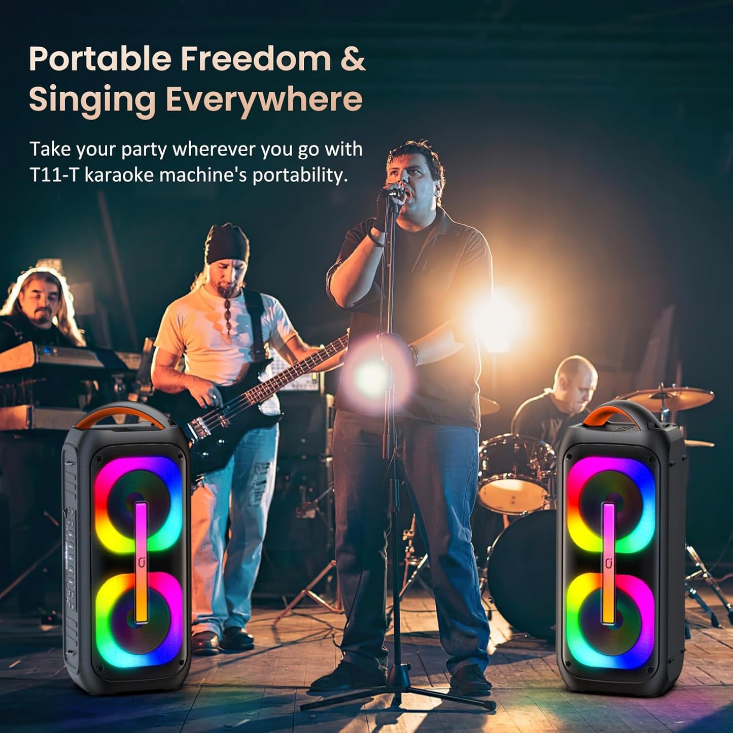 Karaoke Machine with 2 Wireless Microphones, 【Dual 60W 6.5"Subwoofer & 400W Peak】Big Loud Bluetooth Party Speaker with Disco Lights, Portable PA System with TWS Stereo Sound & Deep Bass, Gift for All