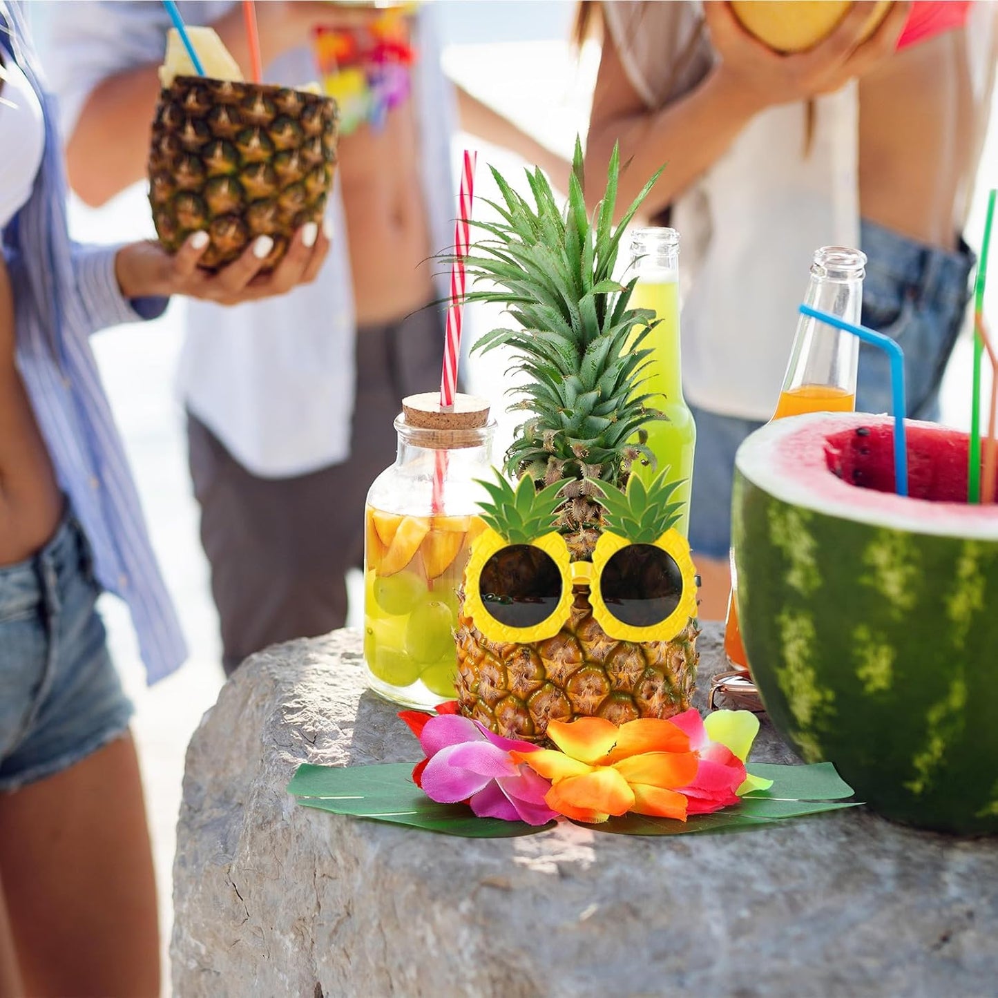 6 Sets Hawaiian Table Centerpieces Pineapple Luau Party Table Decorations Tropical Decor for Beach Summer Party