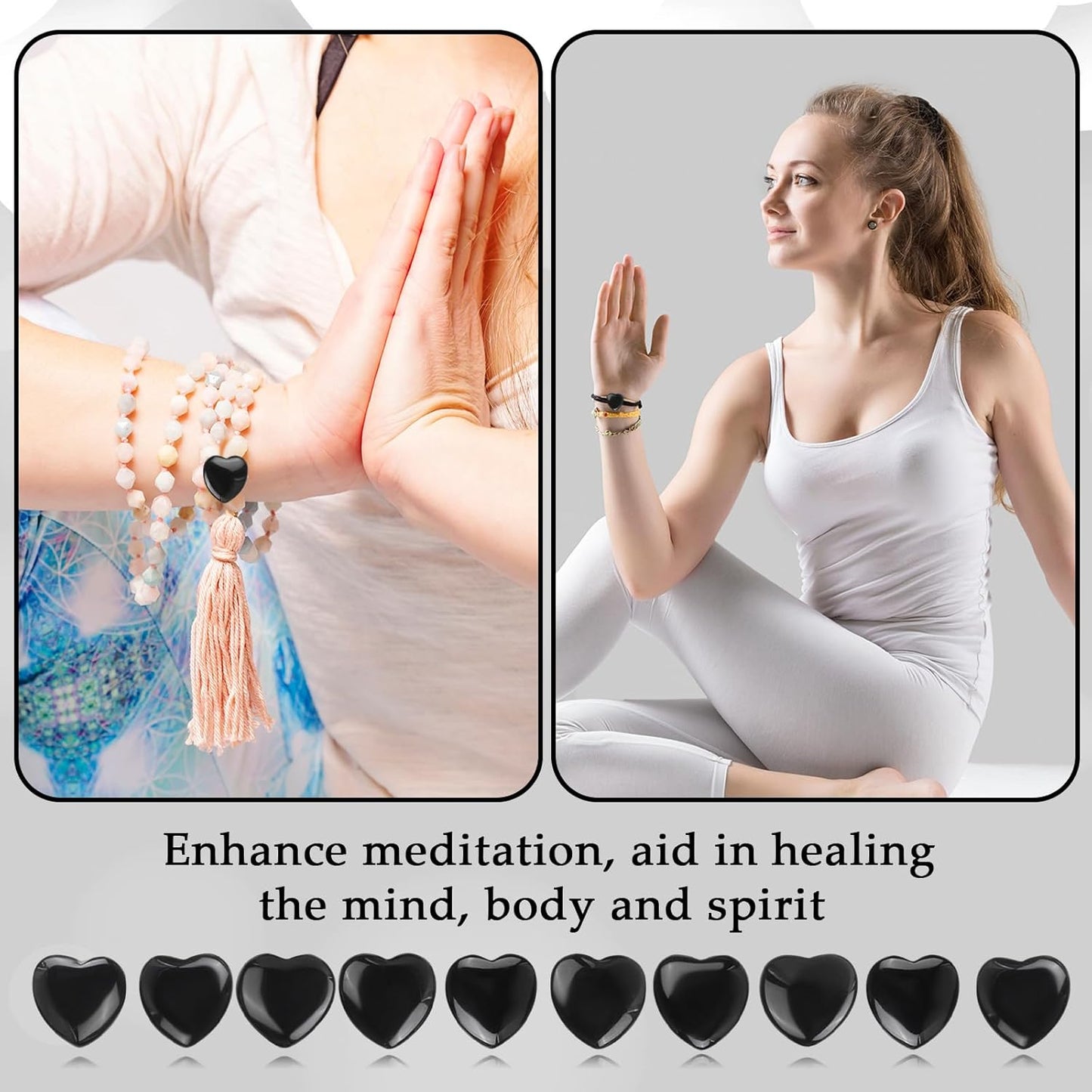 Gerrii 50 Pcs Heart Healing Stone Bulk Quartz Heart Inspirational Stones Gift for Women Love Pocket Polished Natural Energy Balancing Meditation 0.8 Inch(Black)