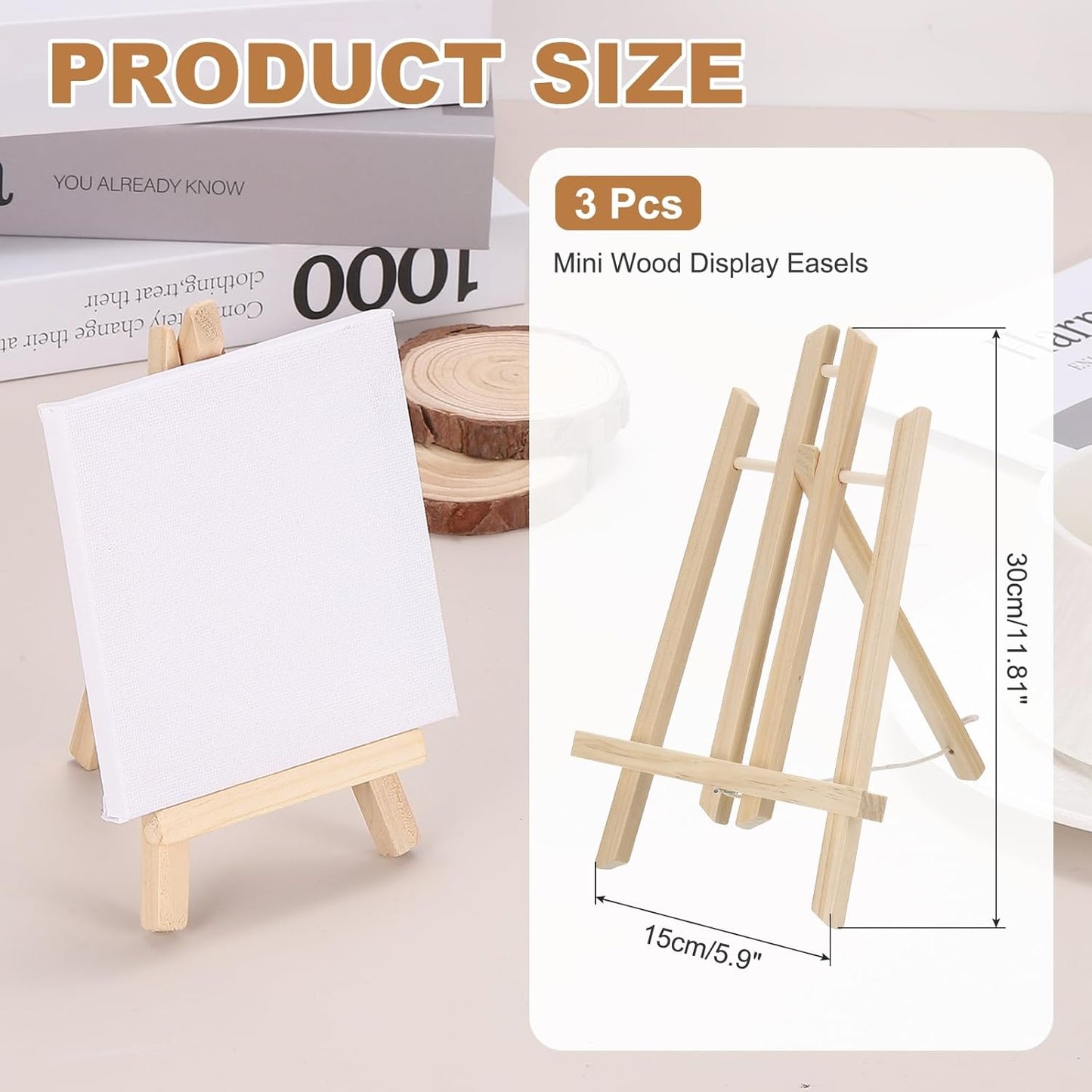 MECCANIXITY Mini Wood Display Easels, 11.8"x5.9"A-Frame Painting Tabletop Easels Holder Stand for Artists Beginners Displaying Small Canvases Art Photos Business Cards(Pack of 3, Wood Color)