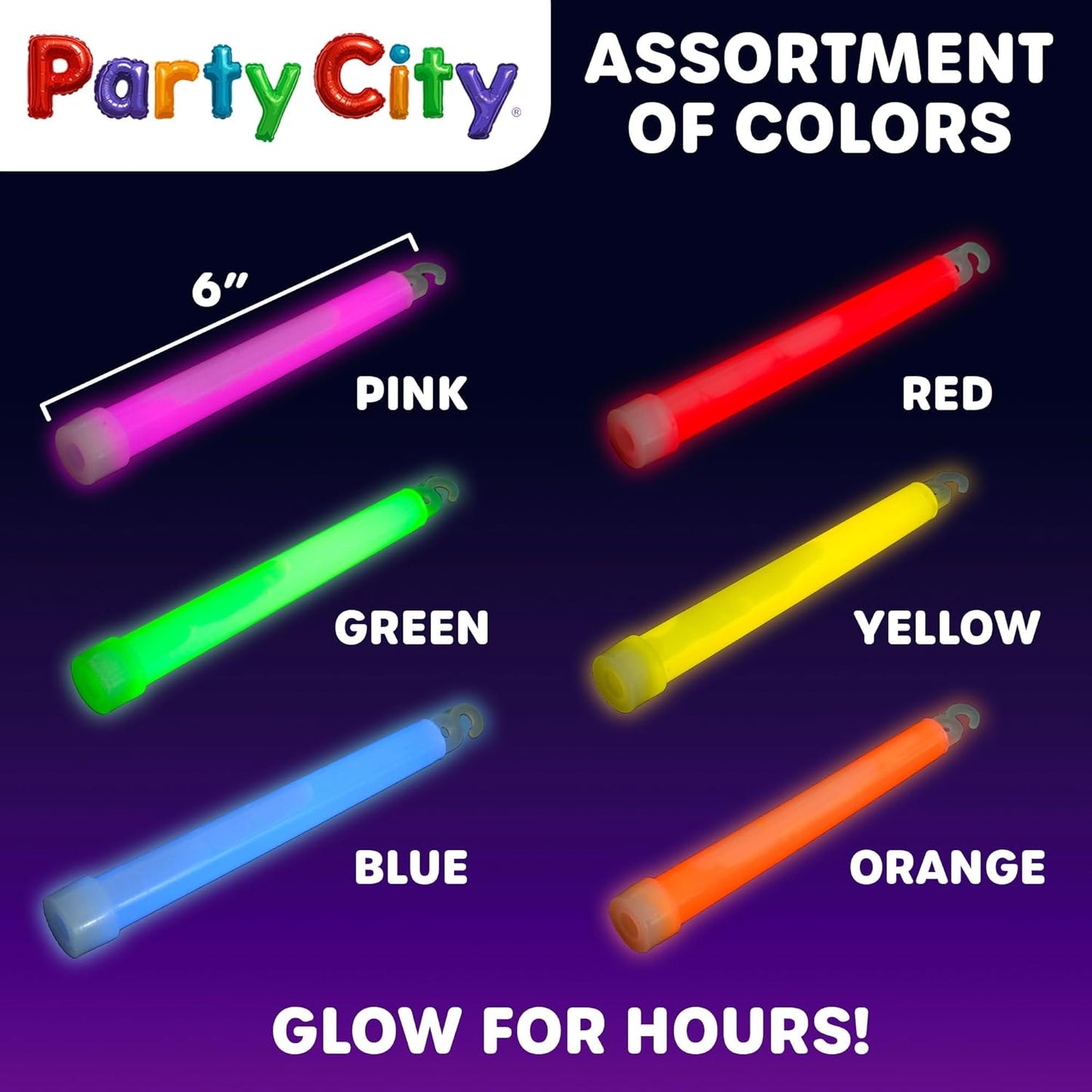 Party City Multicolor Glow Sticks Bulk Pack 6”- 25pk Glow in the Dark Sticks for Kids, Waterproof Camping Survival Ultra Bright Emergency Light Stick with String, Neon Glowsticks Party Supplies Favors