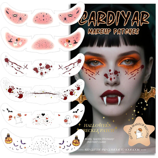 Glitter Freckles, 24PCS Glitter Freckles Face Tattoo, Sparkle Freckles for Women, Waterproof Gold Temporary Face Tattoos Glitter Glow Up Patches Makeup Patches (Halloween 6pcs)