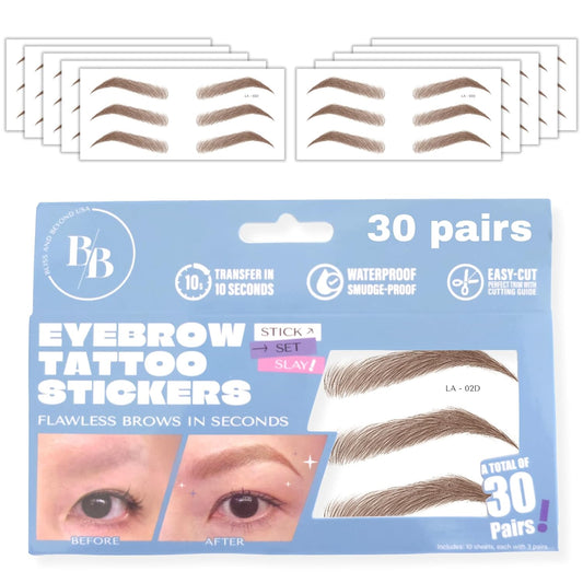 Bliss and Beyond USA Eyebrow Tattoo Stickers Waterproof – 30-Pair Deluxe Box | Realistic Hair-Like Temporary Brows for Alopecia, Cancer, and Hair Loss (Brown, Dramatic Los Angeles)