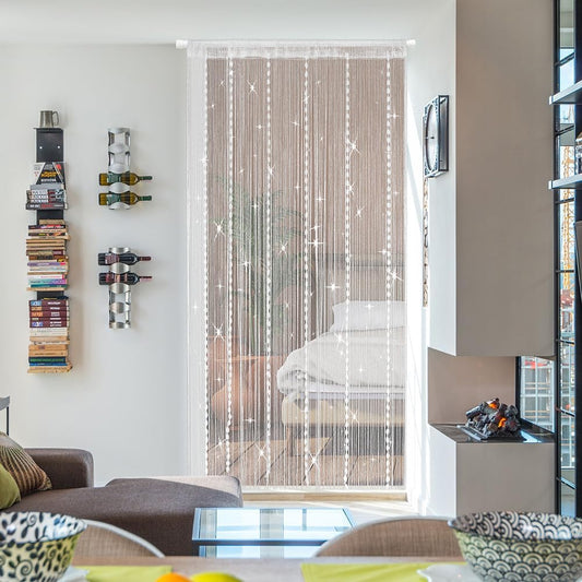 Hysenm Door String Curtains 39x79 Inch White Panel Soft Balls Romantic Glitter Fringe Room Divider Home Décor Wedding Girls Bedroom Window Living Room Backdrop Party Doorways Closet