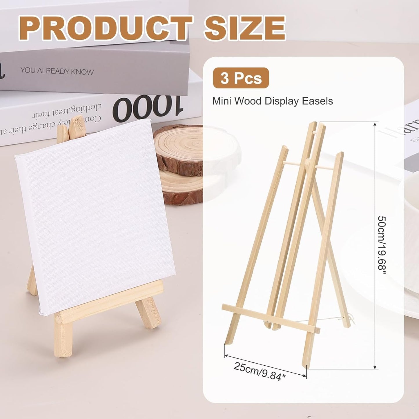 MECCANIXITY Mini Wood Display Easels, 19.3"x10.6"A-Frame Painting Tabletop Easels Holder Stand for Artists Beginners Displaying Small Canvases Art Photos Business Cards(Pack of 3, Wood Color)