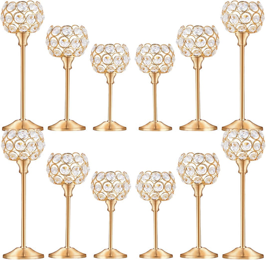 Crystal Candle Holders Set of 16 for Wedding Centerpieces Gold Or Silver Candle Holders Bulk Decorative Tealight Candle Holder for Wedding, Party,Table Centerpieces Decoration (Golden, 4Sets(12 Pcs))