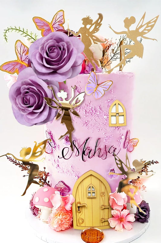 JeVenis Purple Fairy Cake Decoration Mushroom Cake Decoration Fairy Cake Decoration Garden Fairy Cake Decoration Flower Cake Decorations