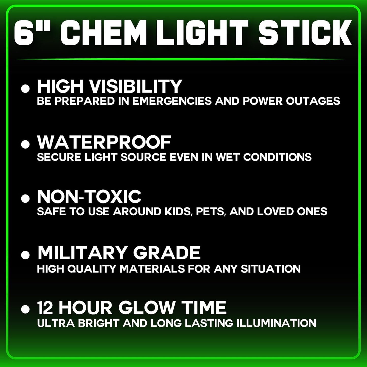 PartySticks Green Glow Sticks Emergency Chem Lights (6", 25 Pack) Military Grade 12 Hour Bulk Tactical Light Sticks for Survival Gear, Camping, Power Outages