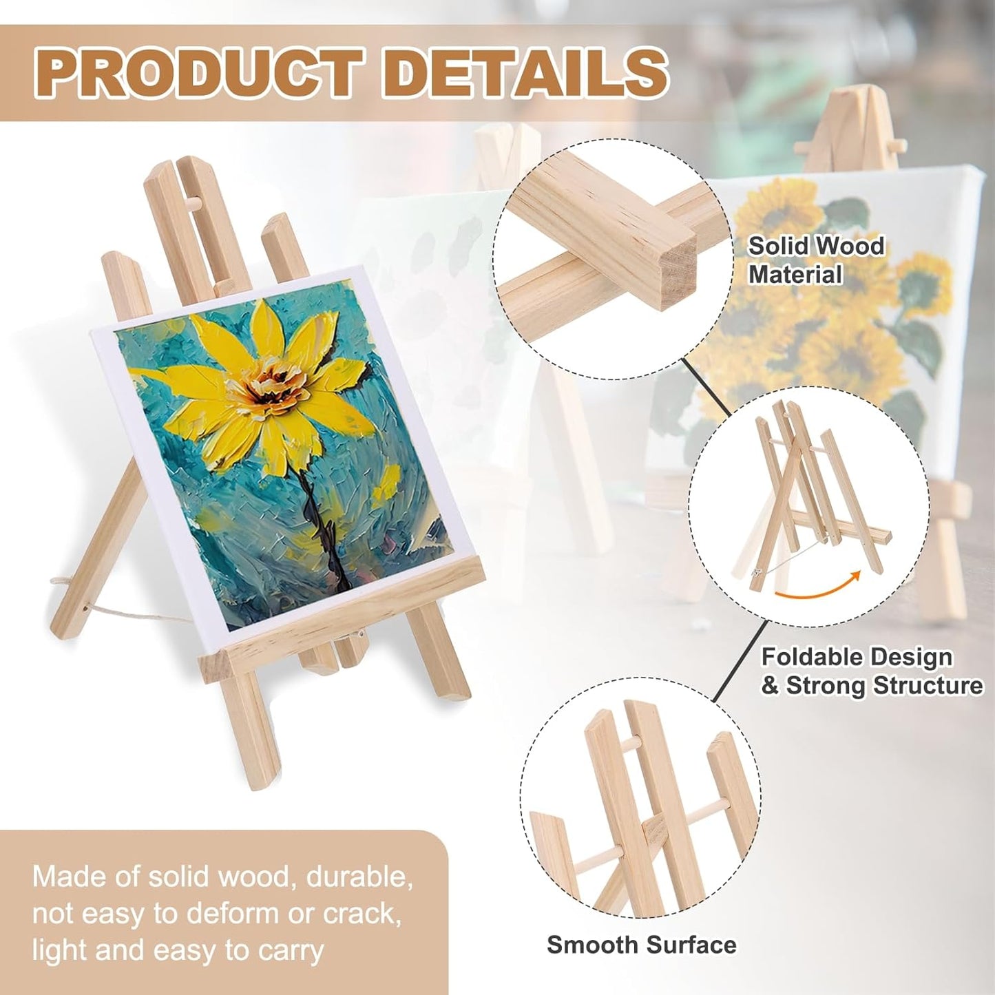 MECCANIXITY Mini Wood Display Easels, 19.3"x10.6"A-Frame Painting Tabletop Easels Holder Stand for Artists Beginners Displaying Small Canvases Art Photos Business Cards(Pack of 3, Wood Color)