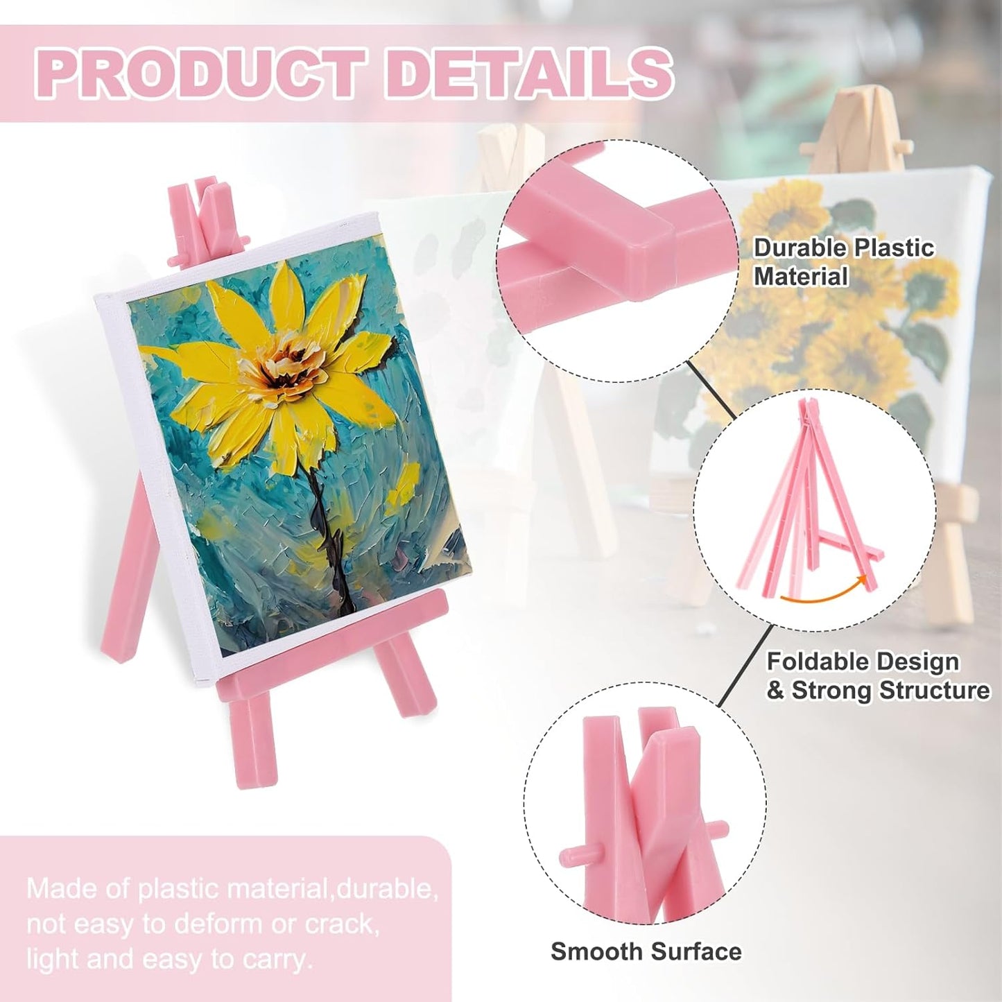 MECCANIXITY Mini Plastic Display Easels, 6.3"x3.4"A-Frame Plastic Painting Tabletop Easels Holder Stand for Photos Cards Artists Beginners Displaying Small Canvases Art(Pack of 12, Rose Red)