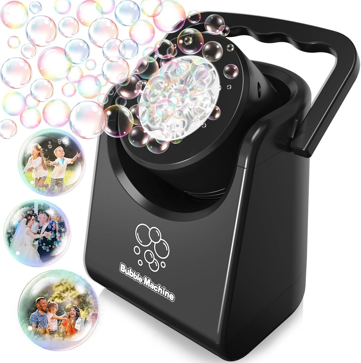 Bubble Machine Automatic Bubble Blower for Kids Batteries Operated Portable Bubble Maker Electric Bubble Machine Adjust Angle by 90° Indoor Outdoor Toy for Birthday Party Wedding (Portable Black)