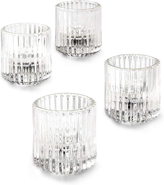 Serene Spaces Living Set of 4 Clear Ribbed Glass Votive Holders, Perfect for Weddings and Home Décor, Measures 2.25" Tall and 2" Diameter