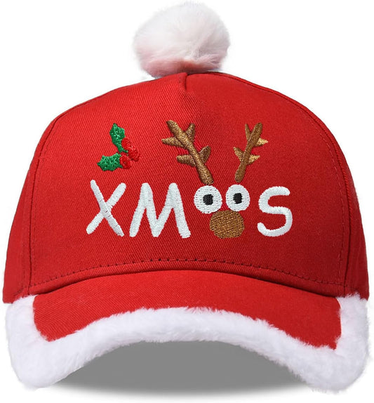Christmas Santa Baseball Hat Santa Claus Costume hat with Fuzzy Fur Pom