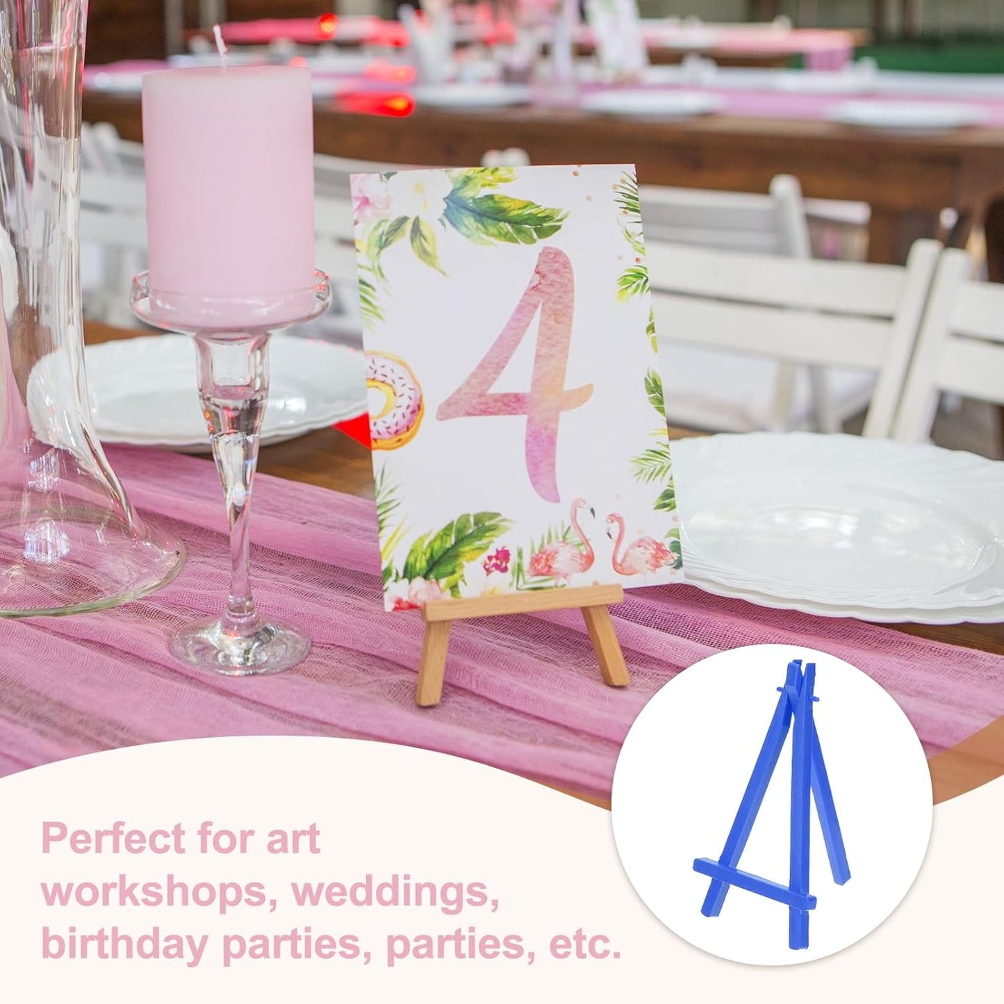 MECCANIXITY Mini Plastic Display Easels, 6.3"x3.4"A-Frame Plastic Painting Tabletop Easels Holder Stand for Photos Cards Artists Beginners Displaying Small Canvases Art(Pack of 12, Blue)