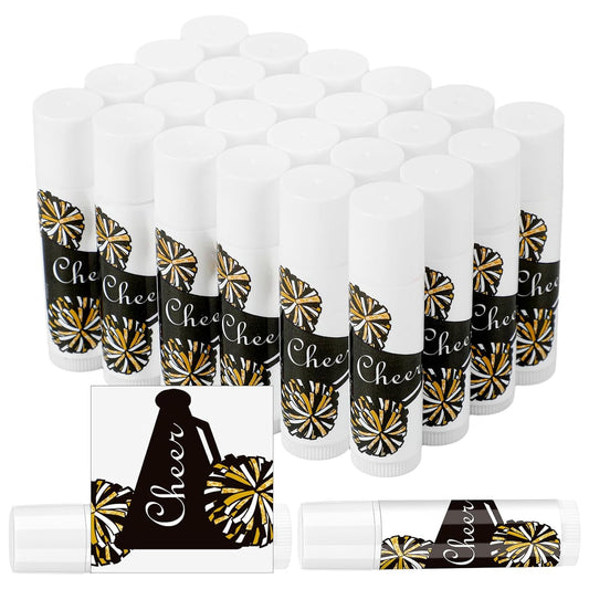 24 Pcs Cheer Lip Balm Cheer Teams Camp Gifts Pom Pom Leaders Party Favors Gear Lip Balm Mom Gift for Competitive Party Guest Supplies(Black)