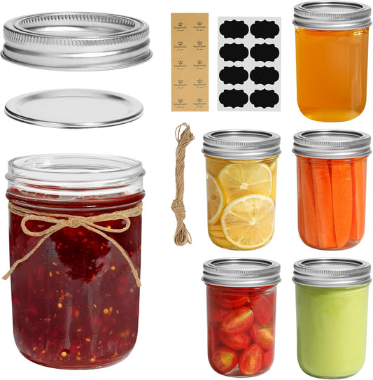 ComSaf Small Mason Jars 8 oz - 6 Pack, Regular Mouth Mason Jar with Lids and Seal Bands, Small Glass Canning Jar for Spice, Jam, Honey, Jelly, Dessert, Shower Wedding Favors, DIY Candles Decor