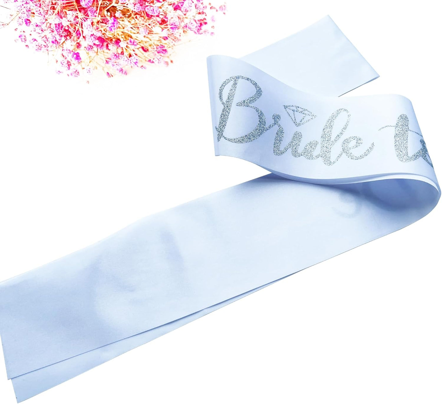 Bride to Be Sash, Bachelorette Party Sash for Bridal Shower Wedding Party Favors Accessories Supplies Engagement Gifts,White Satin with Glitter Letter Silver
