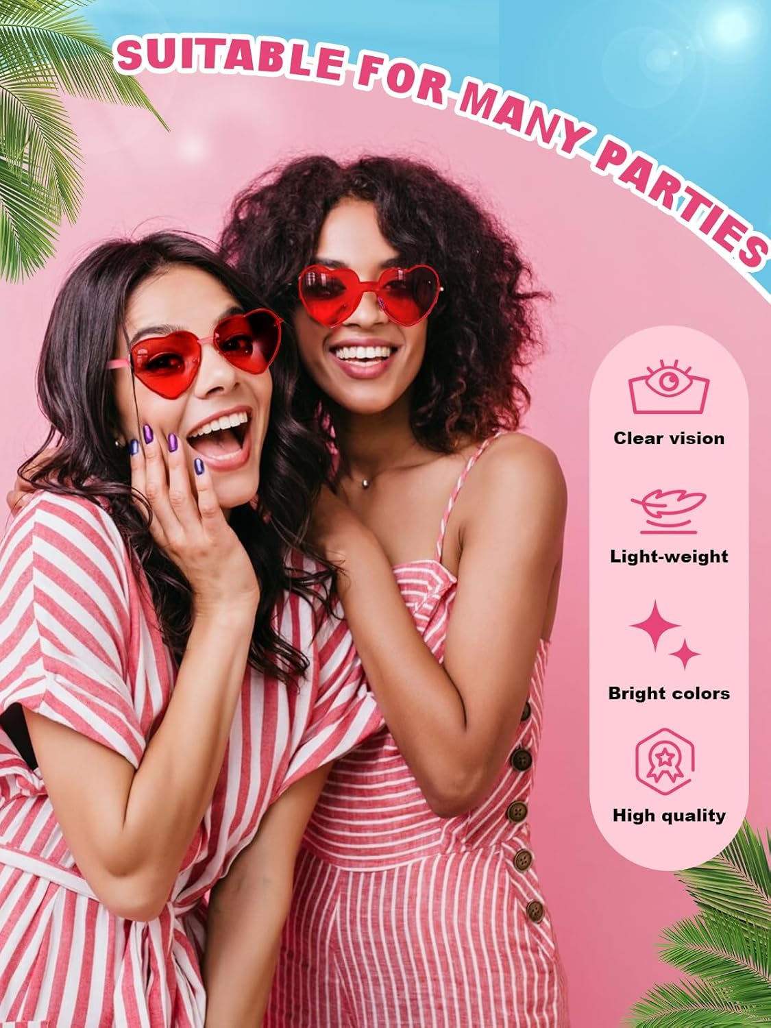 12 Pairs Heart Shaped Sunglasses for Women Colorful Glasses Fun Trendy Transparent Heart Sunglasses Party Favor (Red)