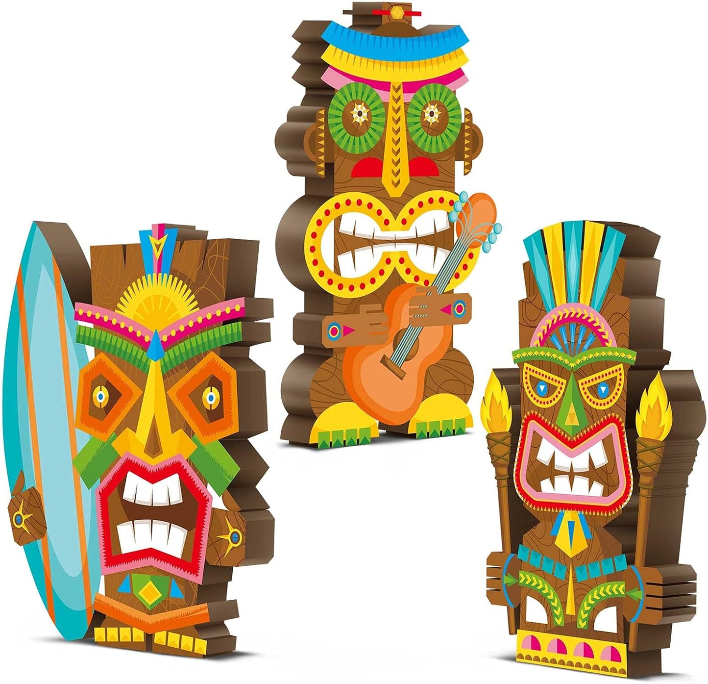 Blulu 3 Pcs Tiki Party Decor Hawaiian Luau Party Decorations Tropical Aloha Wooden Bar Table Sign Colorful Farmhouse Tiki Centerpieces for Table Summer Welcome Housewarming(Classic,7.87 Inch)