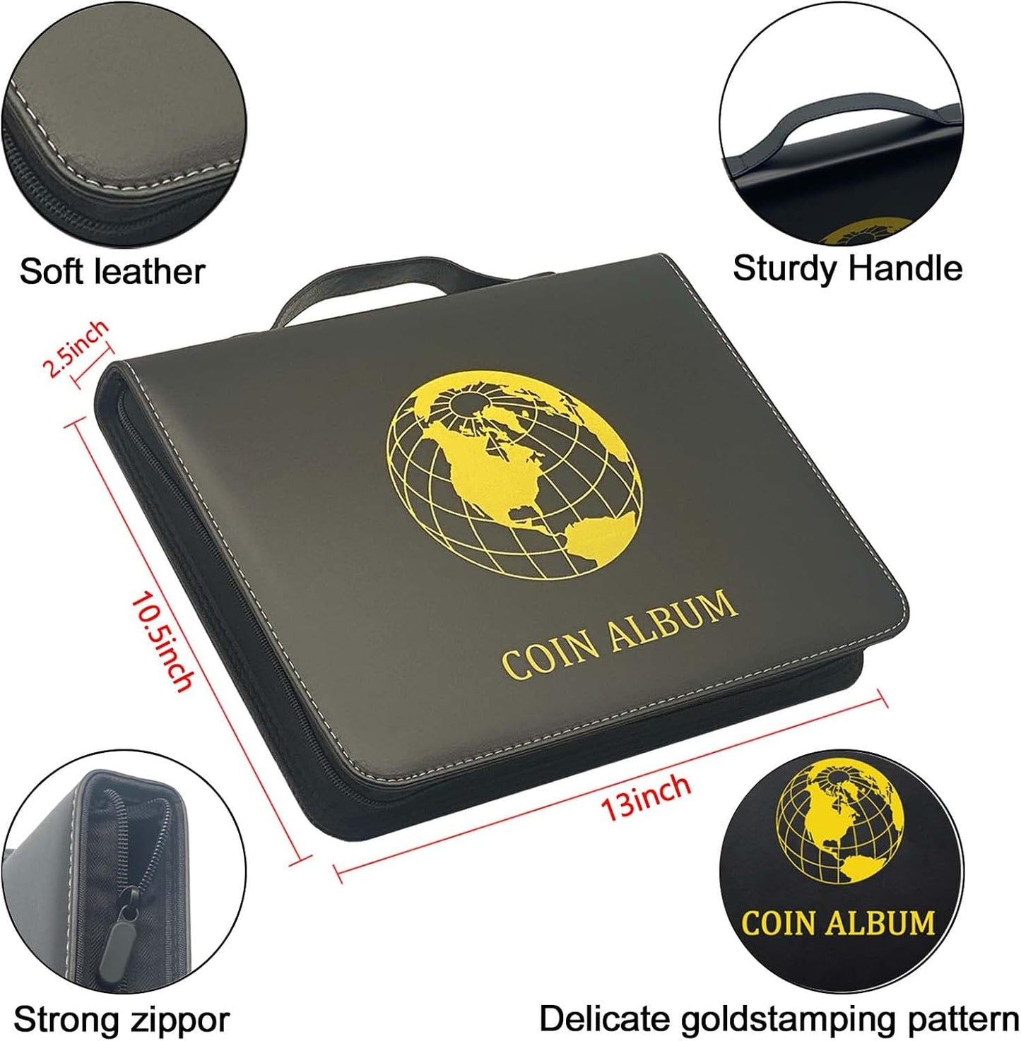 Fireproof Coin Currency Collection Album Book for Collectors, 360 Pockets and 15 Sleeves Paper Money Collecting Album for Coin Currency Collection Supplies, Stamp, Bill