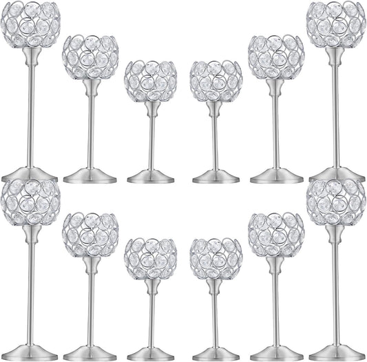 Crystal Candle Holders Set of 16 for Wedding Centerpieces Gold Or Silver Candle Holders Bulk Decorative Tealight Candle Holder for Wedding, Party,Table Centerpieces Decoration (Silver, 4Sets(12 Pcs))