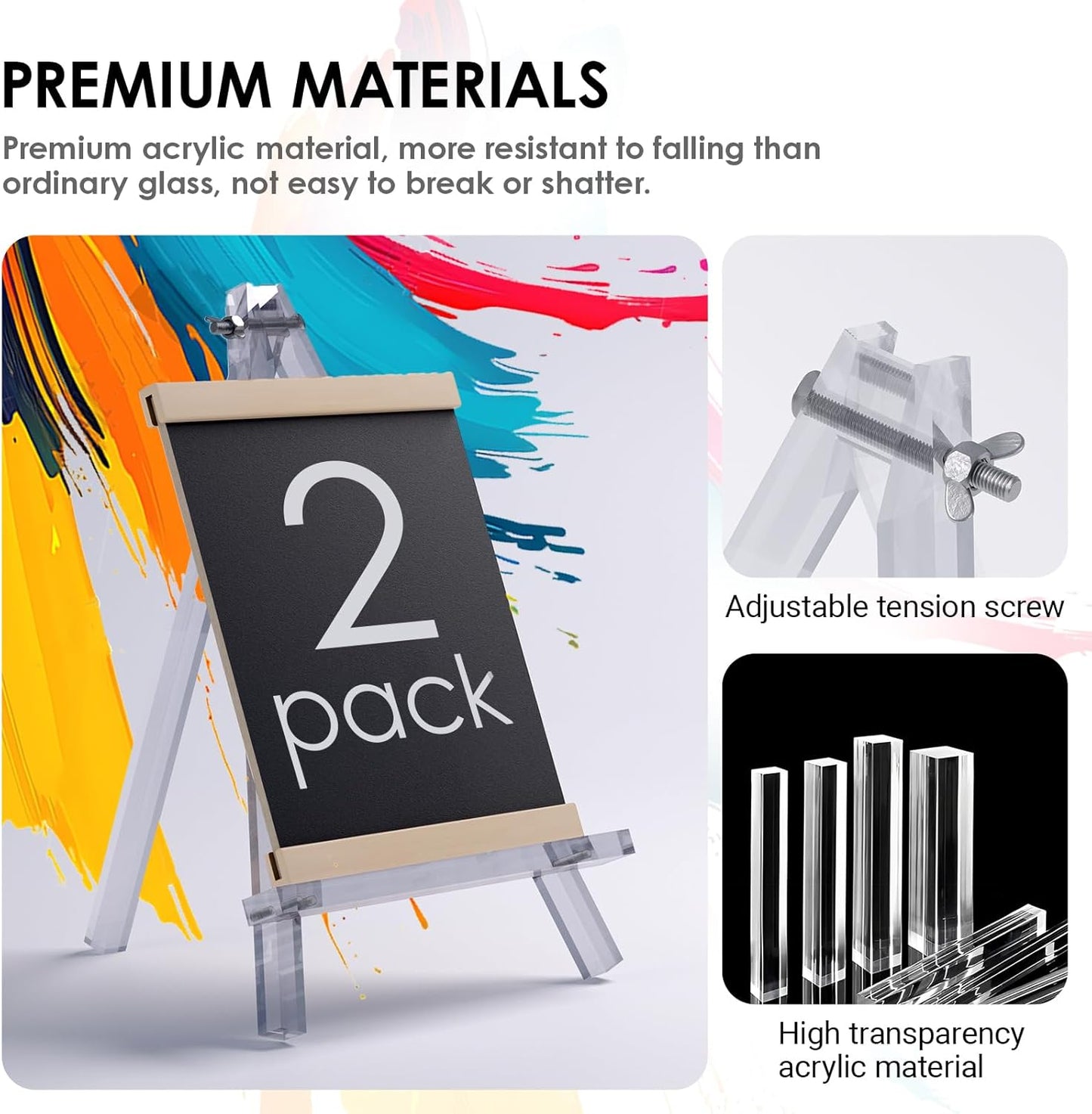 9 inch Acrylic Easel for Painting, 2 Pack Easel Stand for Wedding Signs, Tabletop Easels for Painting Canvases, Small Art Easel Canvas Stand Photo Display Tripod Holder for Kids Adults (2)