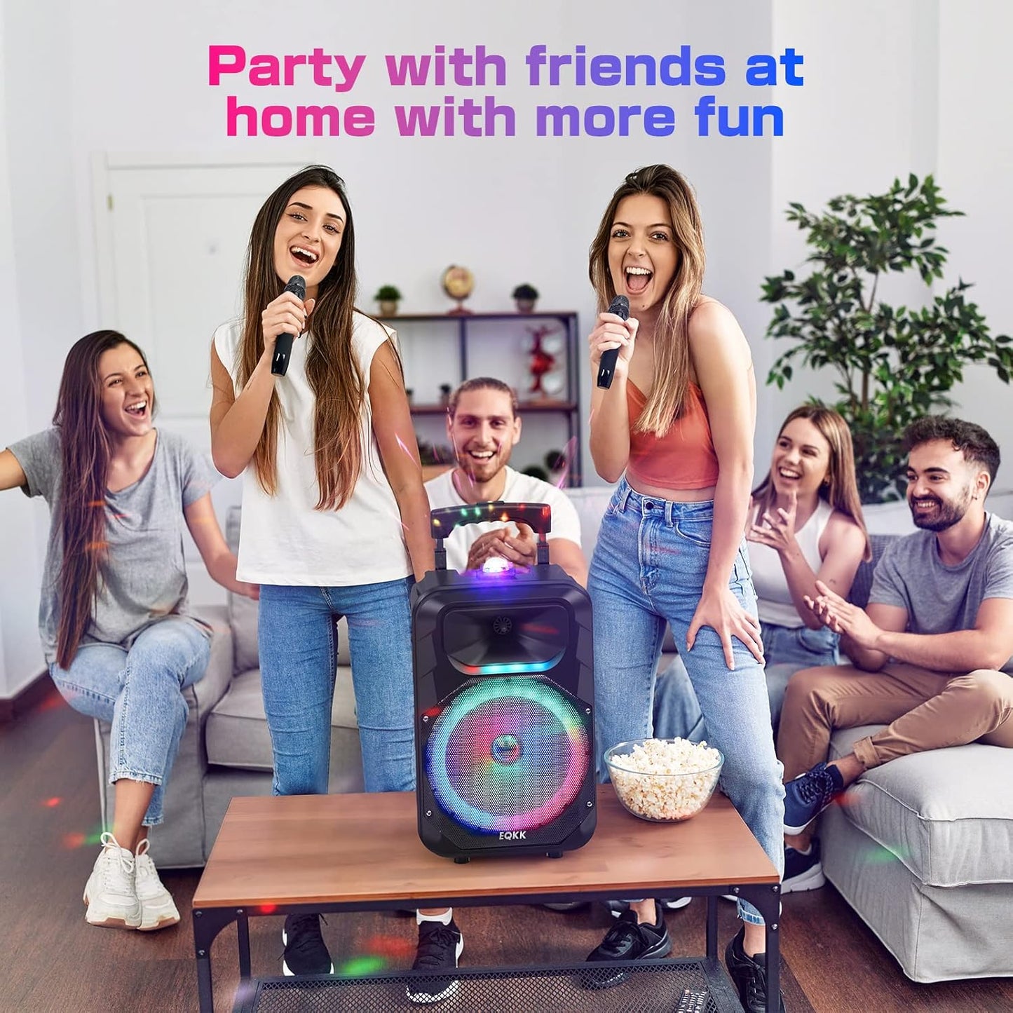 Karaoke Machine with 2 Wireless Microphones, Party Speaker for Adults New Party Portable PA System Outdoor Bluetooth 5.3 Speakers Wireless with Party Light (Stage-subwoofers)
