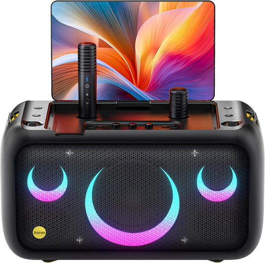Ikarao Karaoke Machine for Adults, with Lyrics Display Built-in 13.3" Screen, Truly All in One Karaoke Machine with 2 Wireless Microphone (Hidden & Self Charging), 460W Bluetooth Speaker for Party, TV