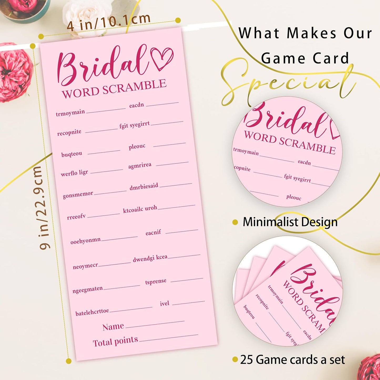 Pink Wedding Shower Games Cards, Bridal Word Scramble, 25 Game Cards with 1 Answer Card, 4x9, Bride Wedding Receptio Supplies, Engagement Party Supplies-A06