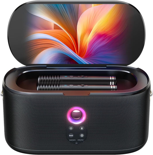 Ikarao Karaoke Machine for Adults, with Lyrics Display, Karaoke System for YouTube, 280W Speaker, Autotune & EQ, Connect to TV, Portable PA System with 2 Wireless Microphones for Home Outdoor Party