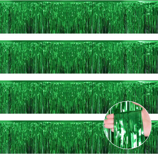 Green Christmas Decorations Tinsel Garland Parade Float Decorations for Trailer 4Pack 12FT Christmas Party Decor Ceiling Fringe Banner Green Backdrop for Streamers Party Decorations