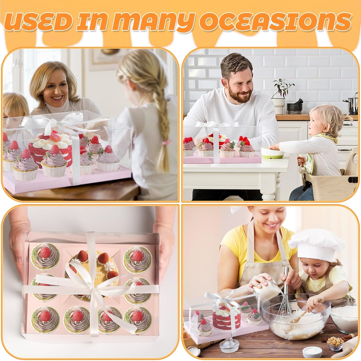 JCD 3 Pcs Pink Cake and Cupcake Combo Bento Boxes with Clear Lid Fit 8 Cupcake and 1 Mini Cake for Valentine Wedding Birthday Party Bakery Supplies(Pink 1+8/3Pcs)