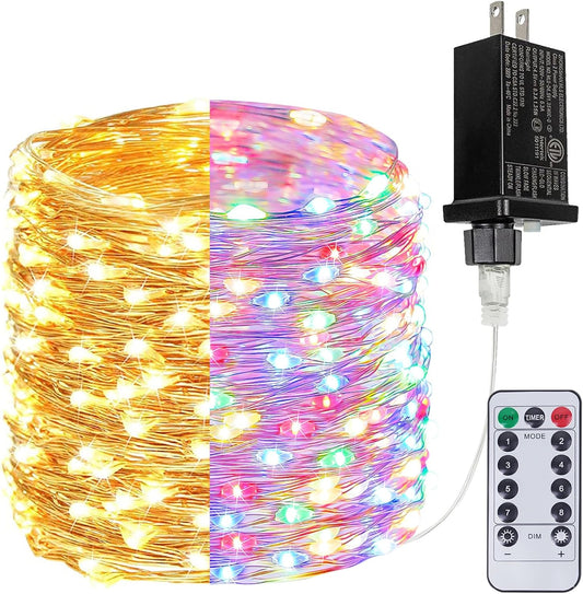 Warm White ⇋ Multicolor 66Ft 200LED Fairy Lights Plug in with Remote, Waterproof String Lights Outdoor 8 Modes Bedroom Decor, Twinkle Light for Girl's Room Garden Christmas Decorations