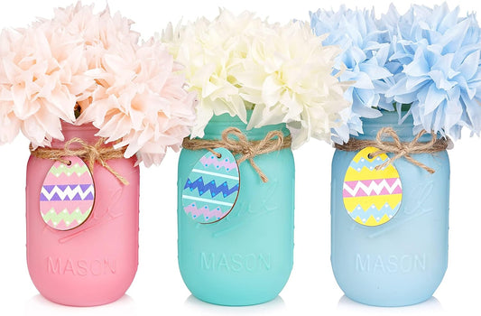 Easter Decorations, Easter Mason Jars Decoration, Easter Farmhouse Decor Dinning Rustic Table Centerpieces Decor for Home, Easter Decorations For The Home, Easter Centerpiece For Table