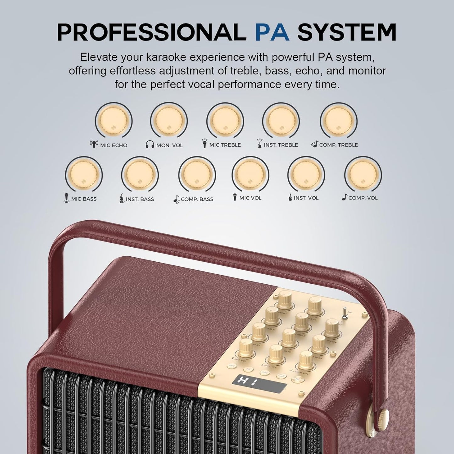 320W Peak Power Karaoke Machine with Rich Deep Bass for Adults Portable Bluetooth Singing PA Speaker System Bass/Treble Adjustment with 2 UHF Wireless Microphones for Home Party Wedding Outdoor