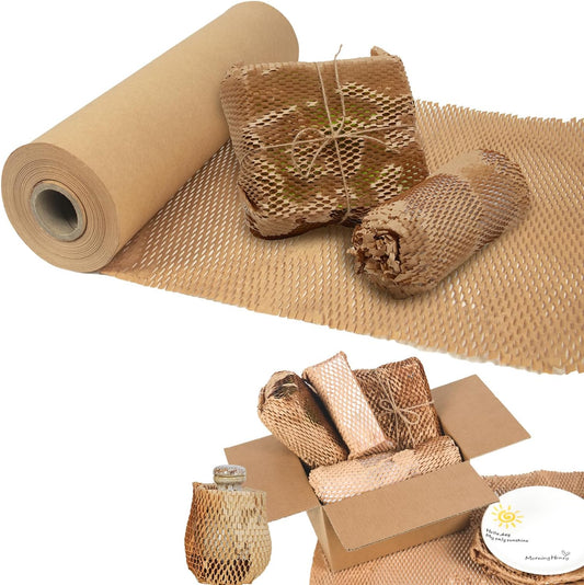 Honeycomb Packing Paper 20" x 420' Recyclable Cushion Packing Paper Expanding Honeycomb Packing Paper Wrap Roll Eco Friendly for Moving Shipping Gift Packaging Breakables-Brown