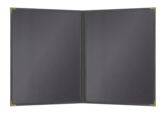 Goodsmart Pajco Style Restaurant Menu Covers – Pack of 10, Side-Loading Menu Holders, Single Stitched Edge, Clear Vinyl Menu Sleeves, Leatherette Trim, Gold Corners, Black, 2 View (8.5" x 11")